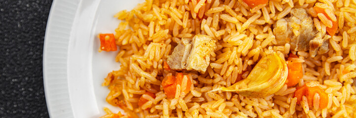 rice meat pilaf lamb meat eating cooking meal food snack on the table copy space food background rustic top view