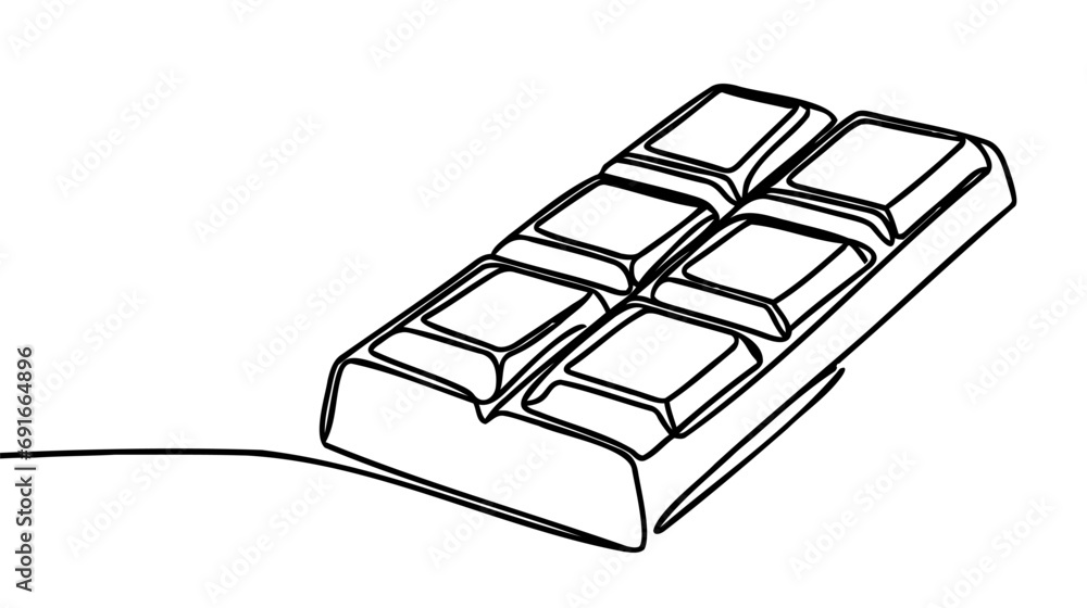Poster continuous one simple single abstract line drawing of chocolate bars icon in silhouette on a white b