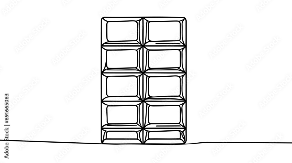 Poster continuous one simple single abstract line drawing of chocolate bars icon in silhouette on a white b