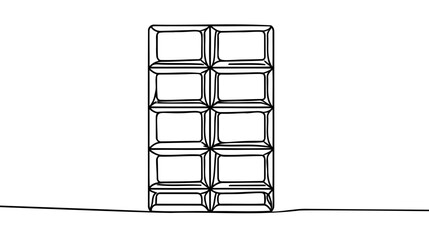 Continuous one simple single abstract line drawing of chocolate bars icon in silhouette on a white background.