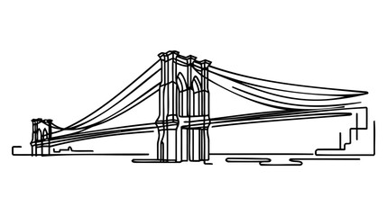 Giant bridge over river. Continuous one line drawing design. Simple modern minimaistic style vector illustration