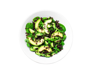 Green Salad with Avocado, Black Rice, Cucumber and Spinach, Healthy Food