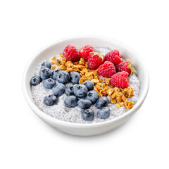 Healthy Chia Pudding Bowl with Granola and Fresh Berries