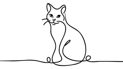 Cat one line drawing art. Abstract pet logo. Vector illustration