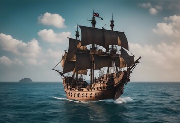 Fototapeta premium Ancient pirate ship on transparent background