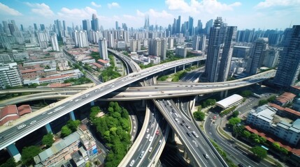 Fototapeta na wymiar overpass and transport interchanges in a metropolis, optimizing the height of the drone to create a comprehensive cityscape