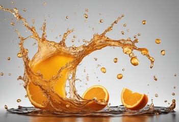Orange juice splash isolated on transparent background fruit juice crown splash wave swirl