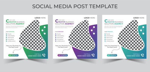 Digital business marketing banner for social media post template with 3 colors