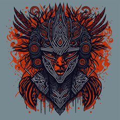 2d vector illustration colorful head animal Tribal Spirit Line Art 