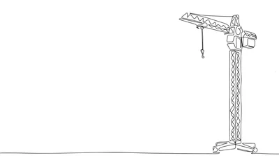 Crédence de cuisine en verre imprimé Une ligne One line continuous tower crane. Line art tower crane outline. Hand drawn vector art.