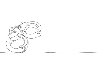 One line continuous handcuffs. Line art handcuffs outline. Hand drawn vector art.