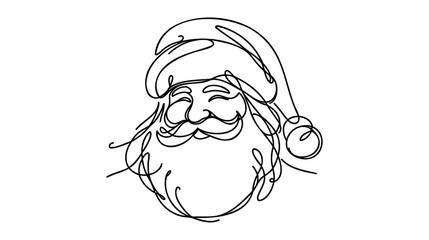 Santa Claus face. Continuous line portrait of Santa. One line Black white christmas sketch the head of Santa Claus.