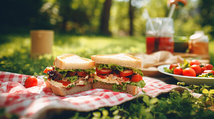 Close-Up of Tasty Fresh Sandwich on Picnic