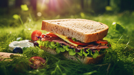 Close-Up of Tasty Fresh Sandwich on Picnic