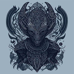 2d vector illustration colorful head animal Tribal Spirit Line Art 