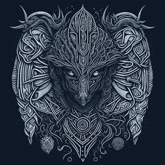 2d vector illustration colorful head animal Tribal Spirit Line Art 