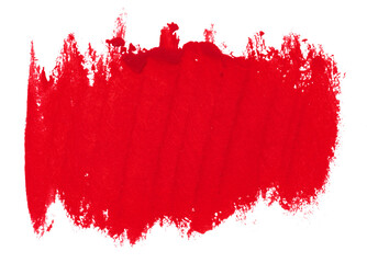 Watercolor brush stroke of red paint, on a white isolated background