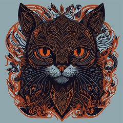 2d vector illustration colorful head animal Tribal Spirit Line Art 