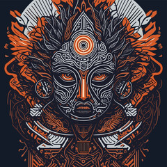 2d vector illustration colorful head animal Tribal Spirit Line Art 