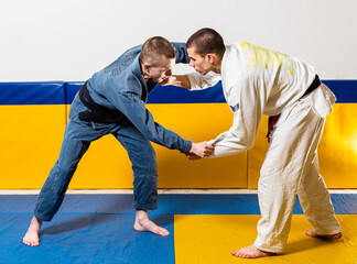 Brazilian jiu-jitsu and grappling training for men in a self-defense gym