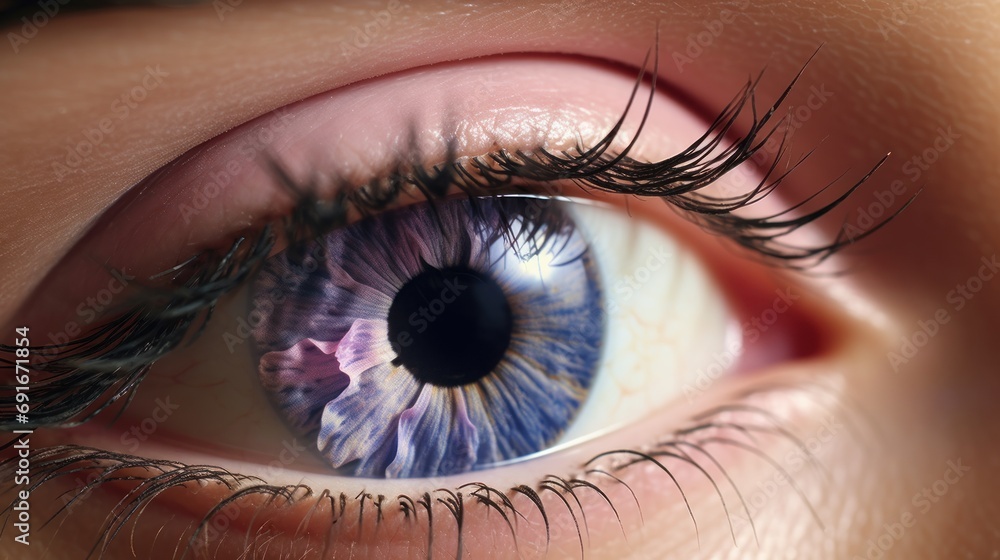 Poster  a close up of a person's eye with a blue iris and black iris on the outside of the iris and the inside of the iris of the eye.