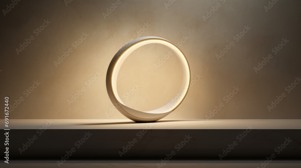 Poster a white object sitting on top of a table next to a light that is on top of a wooden table with a sha