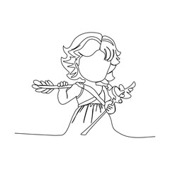Cute cupid one line drawing vector illustration.