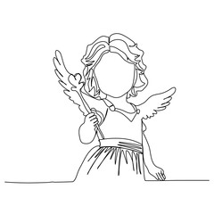 Cute cupid one line drawing vector illustration.