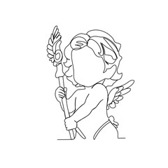 Cute cupid one line drawing vector illustration.