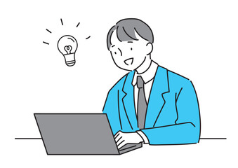 pcで仕事中に閃くスーツの男性