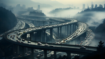 traffic jam on a highway interchange 