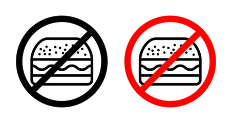 Forbidden burger sign set. Avoid fast food eating for UI designs.