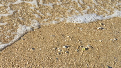 Sand and sea with foam on the beach background