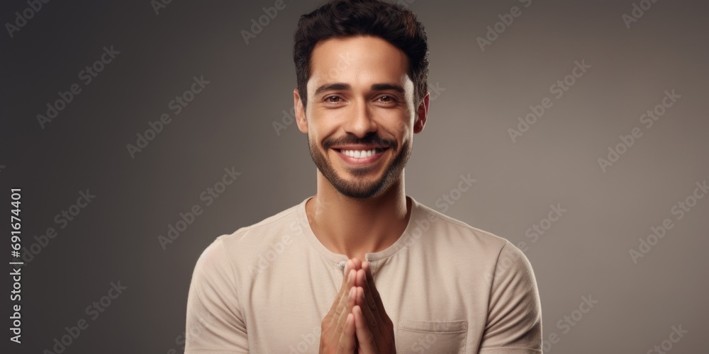 Poster a picture of a man with a beard and a warm smile on his face. suitable for various uses