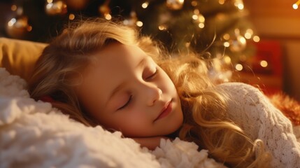 A peaceful image of a young girl peacefully sleeping on a soft blanket.