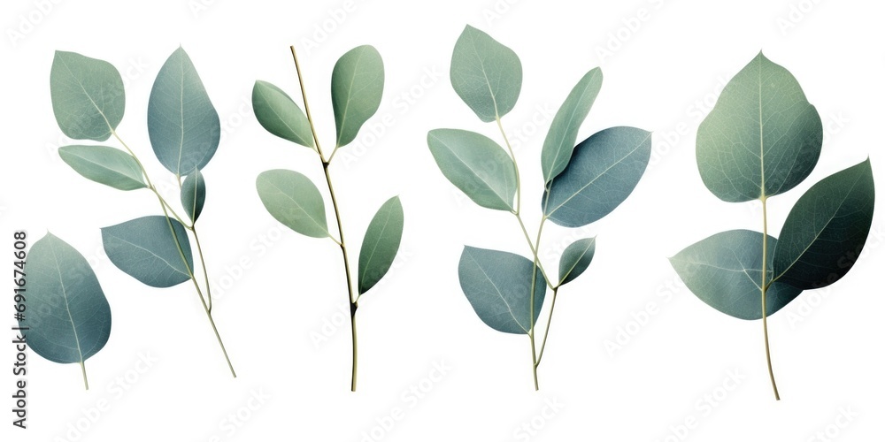 Poster a simple yet vibrant image featuring a bunch of green leaves against a clean white background. perfe