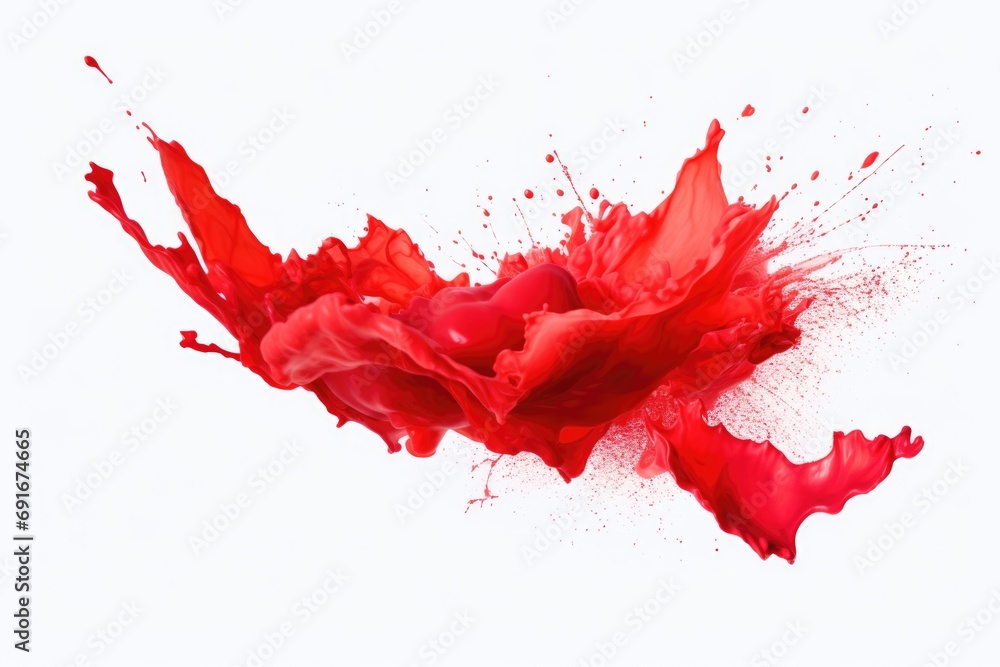 Poster a vibrant red paint splash contrasts against a clean white surface. this versatile image can be used