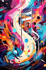 A painting of a musical note on a vibrant and vibrant background. Perfect for music-related projects and designs - obrazy, fototapety, plakaty