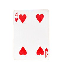 four of hearts playing card on a transparent background 