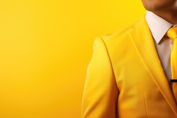 A man dressed in a yellow suit and tie. This image can be used for fashion, business, or formal occasions