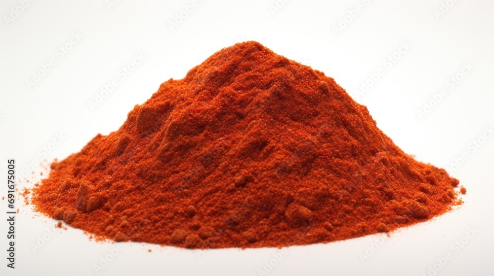 Poster a pile of red powder on a white surface. can be used for creative projects or as a background textur
