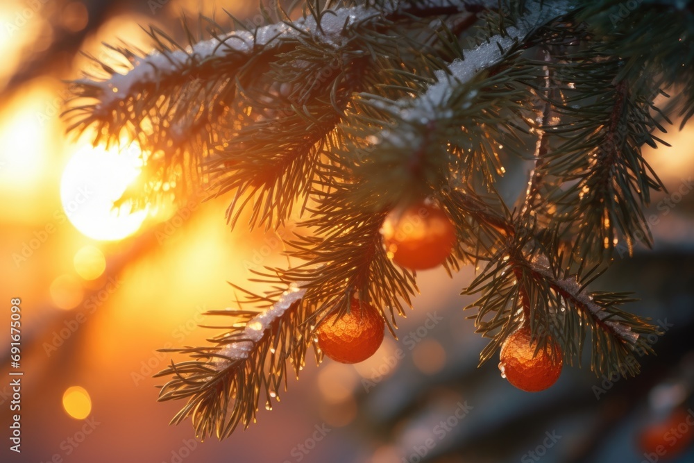 Poster a close-up view of a tree branch adorned with vibrant oranges. perfect for adding a touch of nature 
