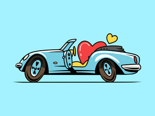 Obraz premium Car doodle valentine's day vector. Color Line art.