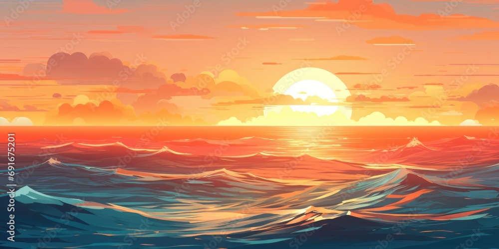 Aufkleber a beautiful painting capturing the serene moment of a sunset over the ocean. perfect for adding a ca