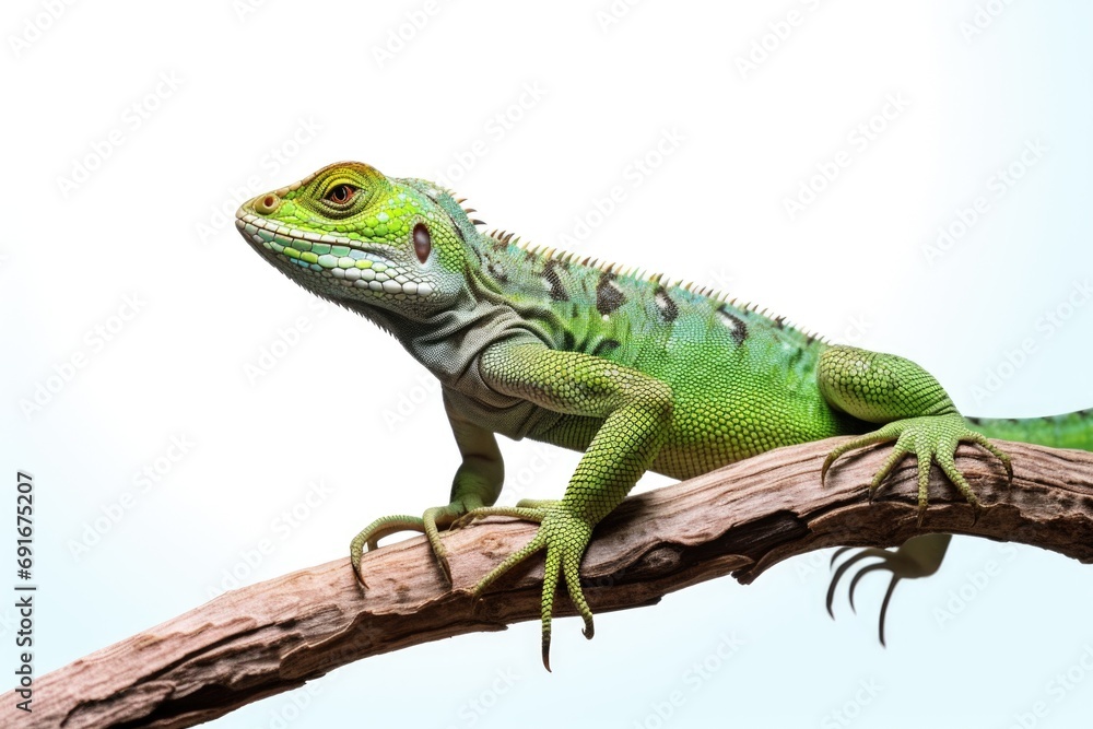 Poster a green lizard perched on a tree branch. perfect for nature enthusiasts and reptile lovers