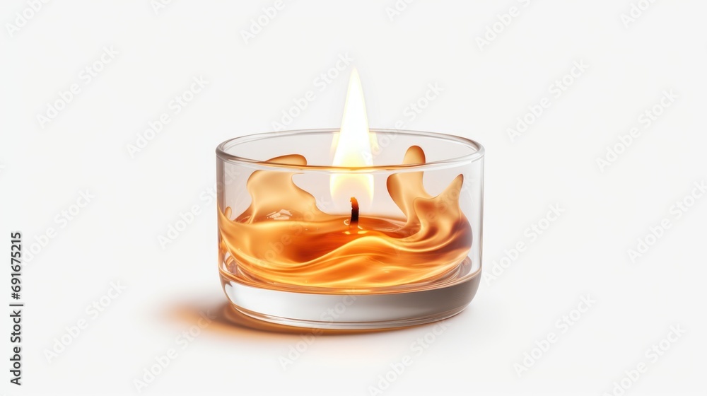 Poster A lit candle placed in a glass of water. Versatile image suitable for various themes and concepts