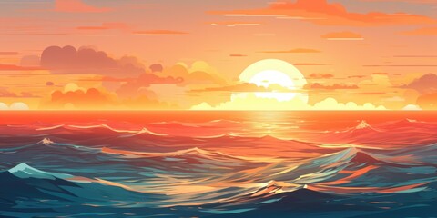 A beautiful painting capturing the serene moment of a sunset over the ocean. Perfect for adding a...