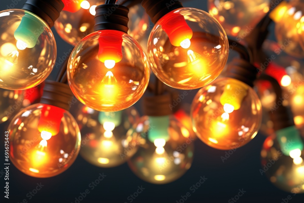 Poster A cluster of lights hanging on a string. Perfect for adding a warm and cozy ambiance to any space