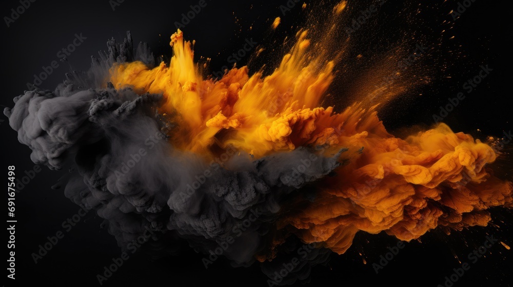 Aufkleber A vibrant explosion of yellow and black smoke on a black background. Perfect for adding a dynamic element to any design or project