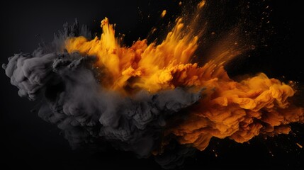 A vibrant explosion of yellow and black smoke on a black background. Perfect for adding a dynamic element to any design or project